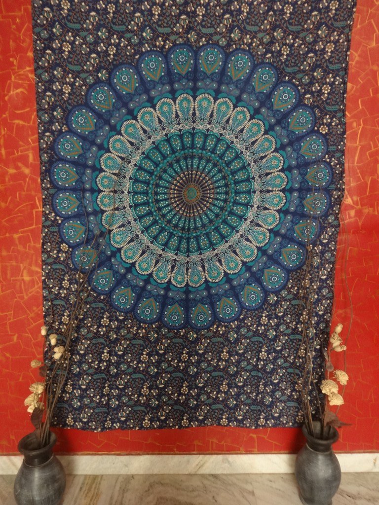 タペストリー インド Twin Hippie Indian Tapestry Blue Mandala Throw Wall Hanging